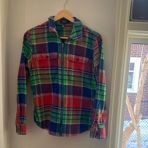Chaps Multicolor Plaid Zipper Flannel Shirt